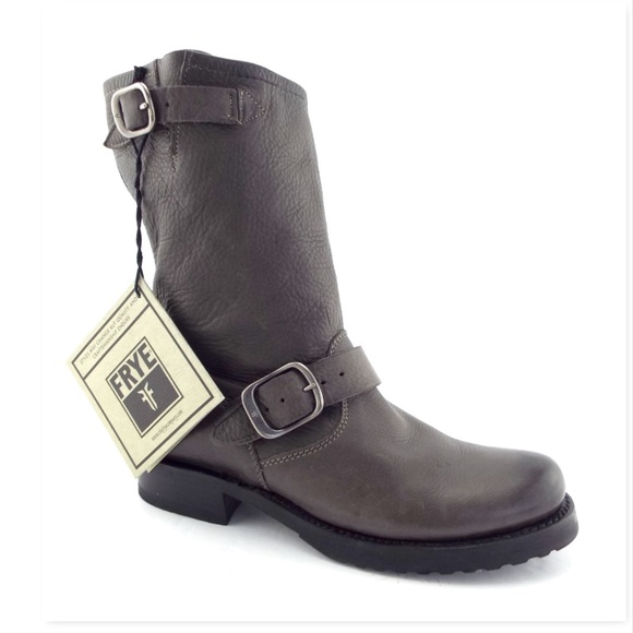 New FRYE Smoke Gray Slouch Leather Buckle Strap Booties 6.5 - Picture 1 of 6